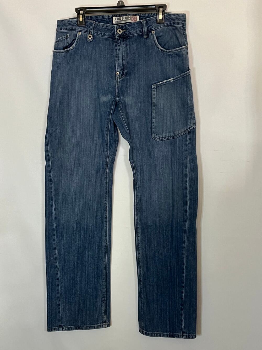 Fox Denim Plan B Jeans Male Size 34 Blue Baggy Wide Leg Detailed Hardware